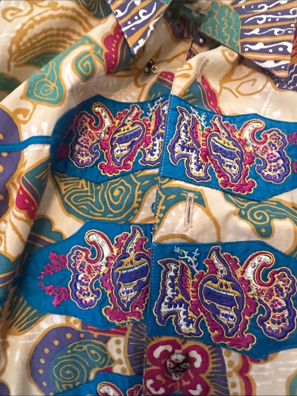 Robert Graham Multicolor Embroidered Button Shirt - Teal, Gold, Navy & Pink - Picture 12 of 12